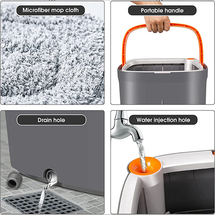 Rotating Spin Mop And Bucket With Wringer Set